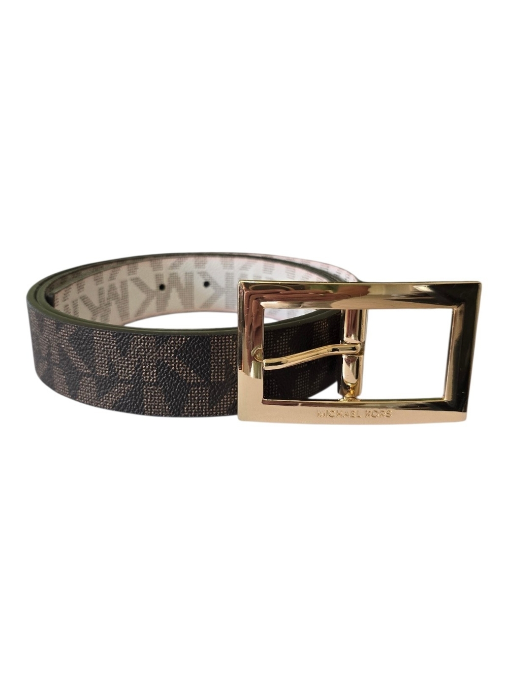Michael Kors Brown Logo Belt with Gold Rectangular Buckle 42 inches